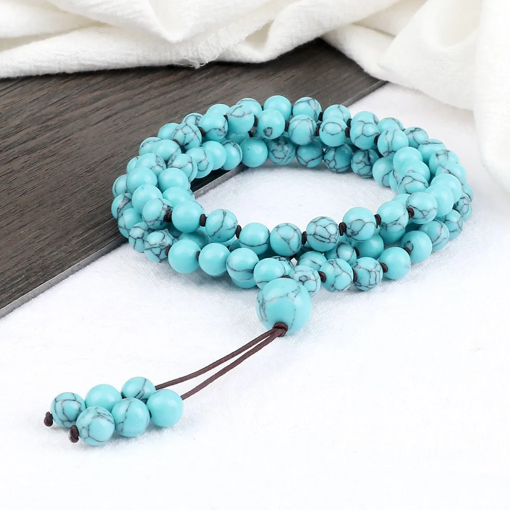 Fashion 108 Mala Natural Blue Onyx Beaded Prayer Bracelets  Necklaces