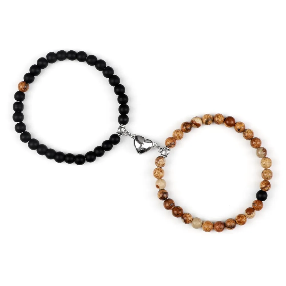 Fashion 2pcs/Set Magnet Couple Bracelets Natural Stone Beads Bracelets