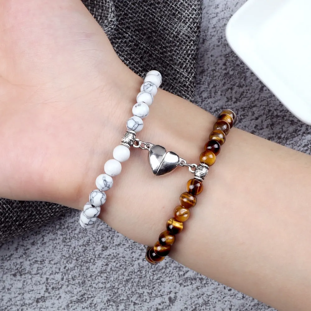 Fashion 2pcs/Set Magnet Couple Bracelets Natural Stone Beads Bracelets