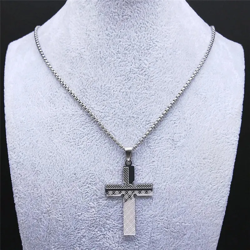Fashion Cross Stainless Steel Statement Necklace for Men Silver Color Necklaces Pendants