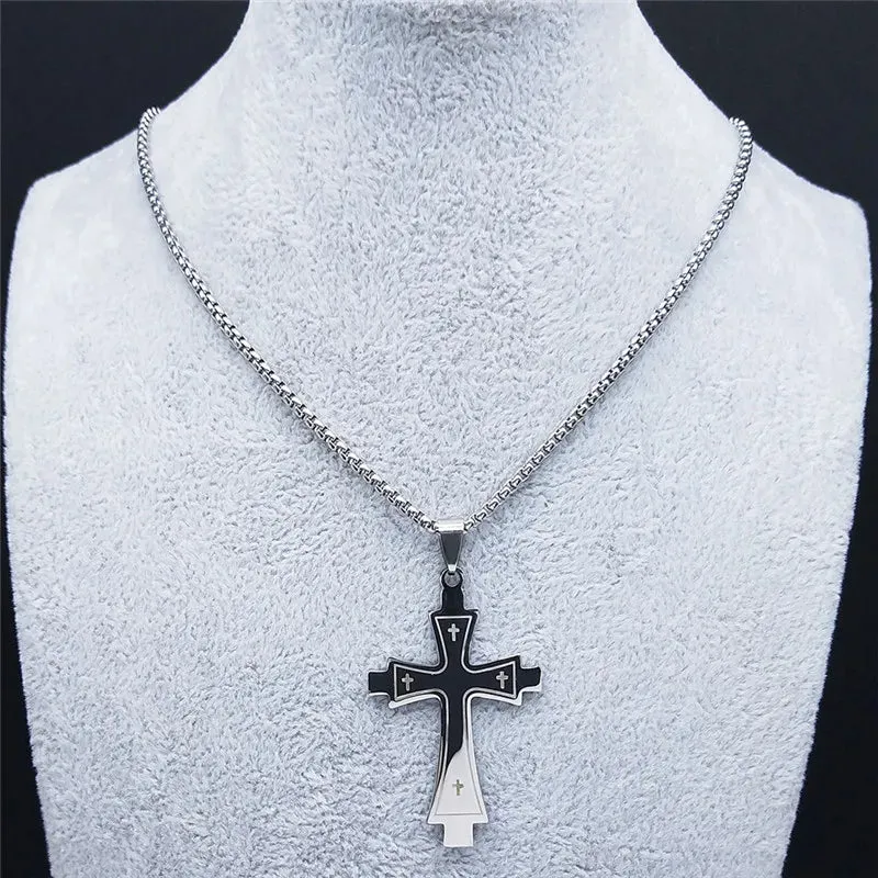 Fashion Cross Stainless Steel Statement Necklace for Men Silver Color Necklaces Pendants