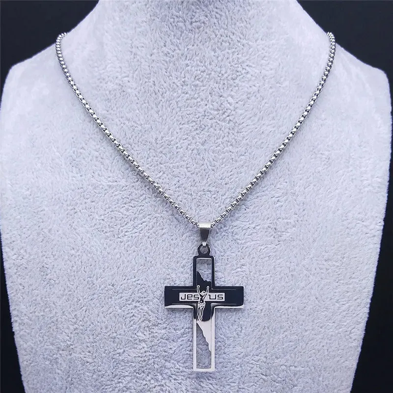 Fashion Cross Stainless Steel Statement Necklace for Men Silver Color Necklaces Pendants