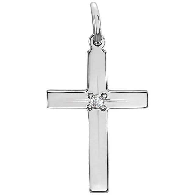 Flush Mount Single Diamond Flat Cross in Solid 14 Karat White Gold