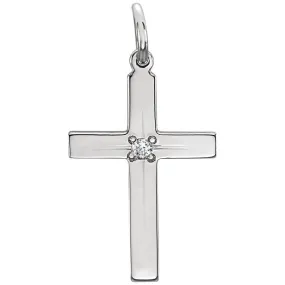 Flush Mount Single Diamond Flat Cross in Solid 14 Karat White Gold