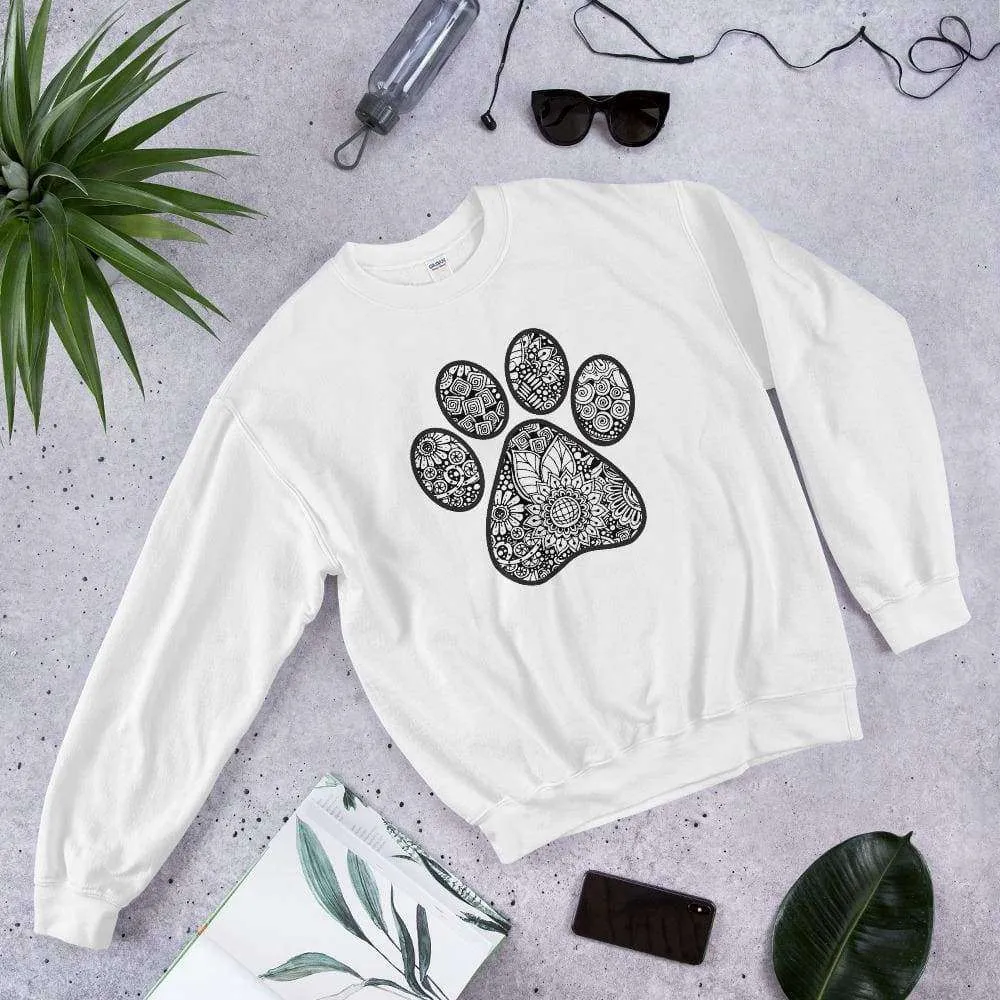 Geometric Sunflower Paw Print Graphic Crewneck Sweatshirt