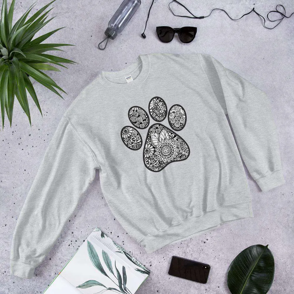 Geometric Sunflower Paw Print Graphic Crewneck Sweatshirt