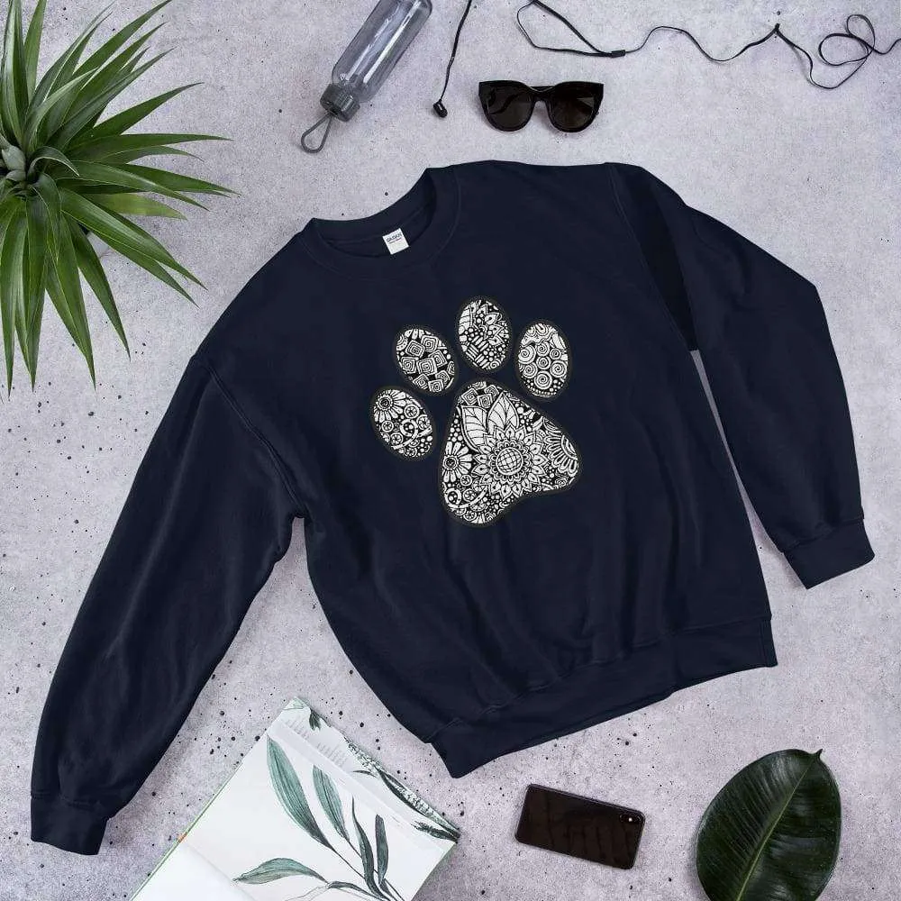Geometric Sunflower Paw Print Graphic Crewneck Sweatshirt
