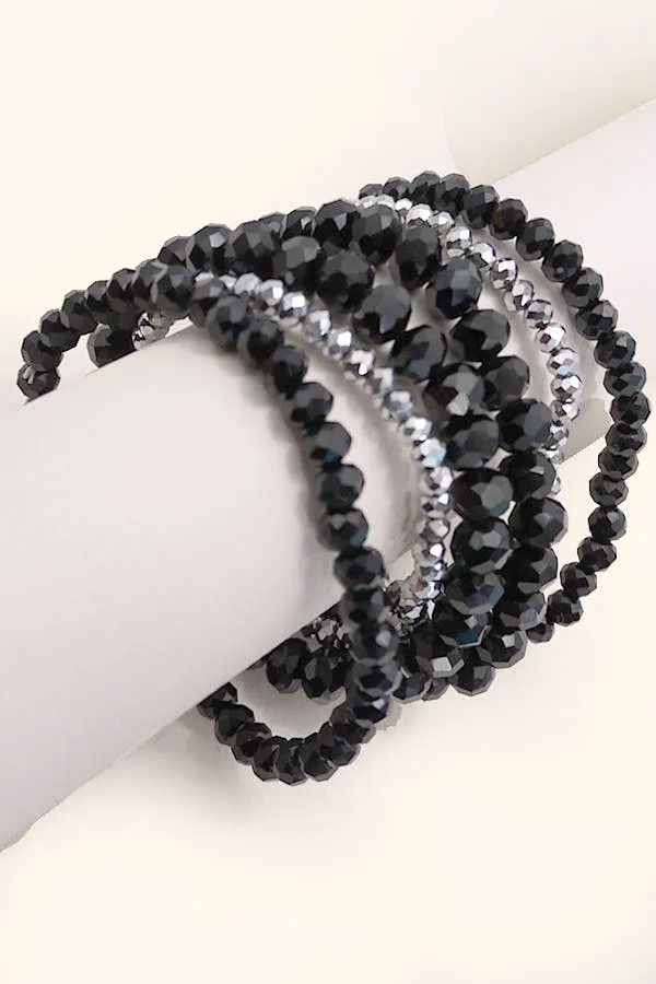 GLASS CRYSTAL BEADED 7 SET STRETCH BRACELET | 40B113: TOPAZ