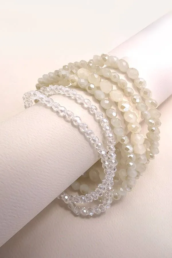 GLASS CRYSTAL BEADED 7 SET STRETCH BRACELET | 40B113: TOPAZ