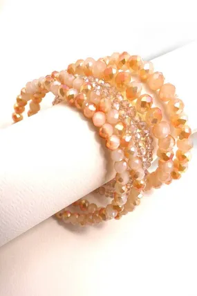 GLASS CRYSTAL BEADED 7 SET STRETCH BRACELET | 40B113: TOPAZ