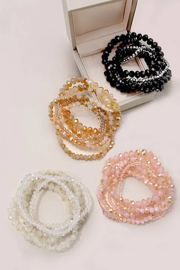 GLASS CRYSTAL BEADED 7 SET STRETCH BRACELET | 40B113: TOPAZ