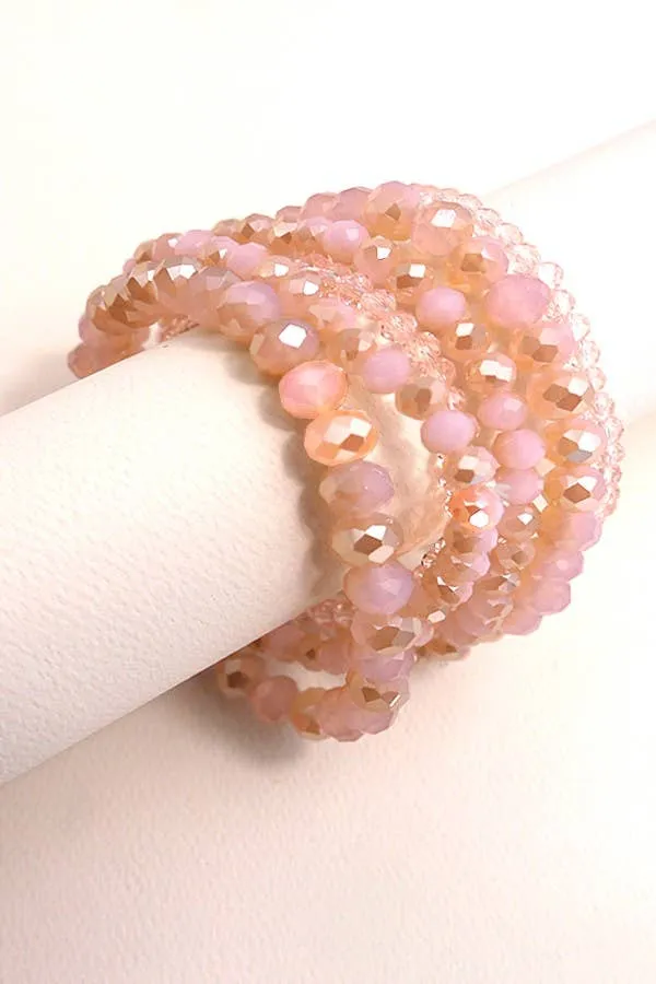 GLASS CRYSTAL BEADED 7 SET STRETCH BRACELET | 40B113: TOPAZ