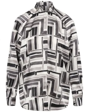 Grey Geometric Silk Shirt