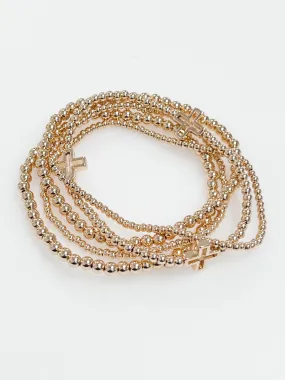 Hailey - Gold Beaded Cross Bracelets (Set of 5)