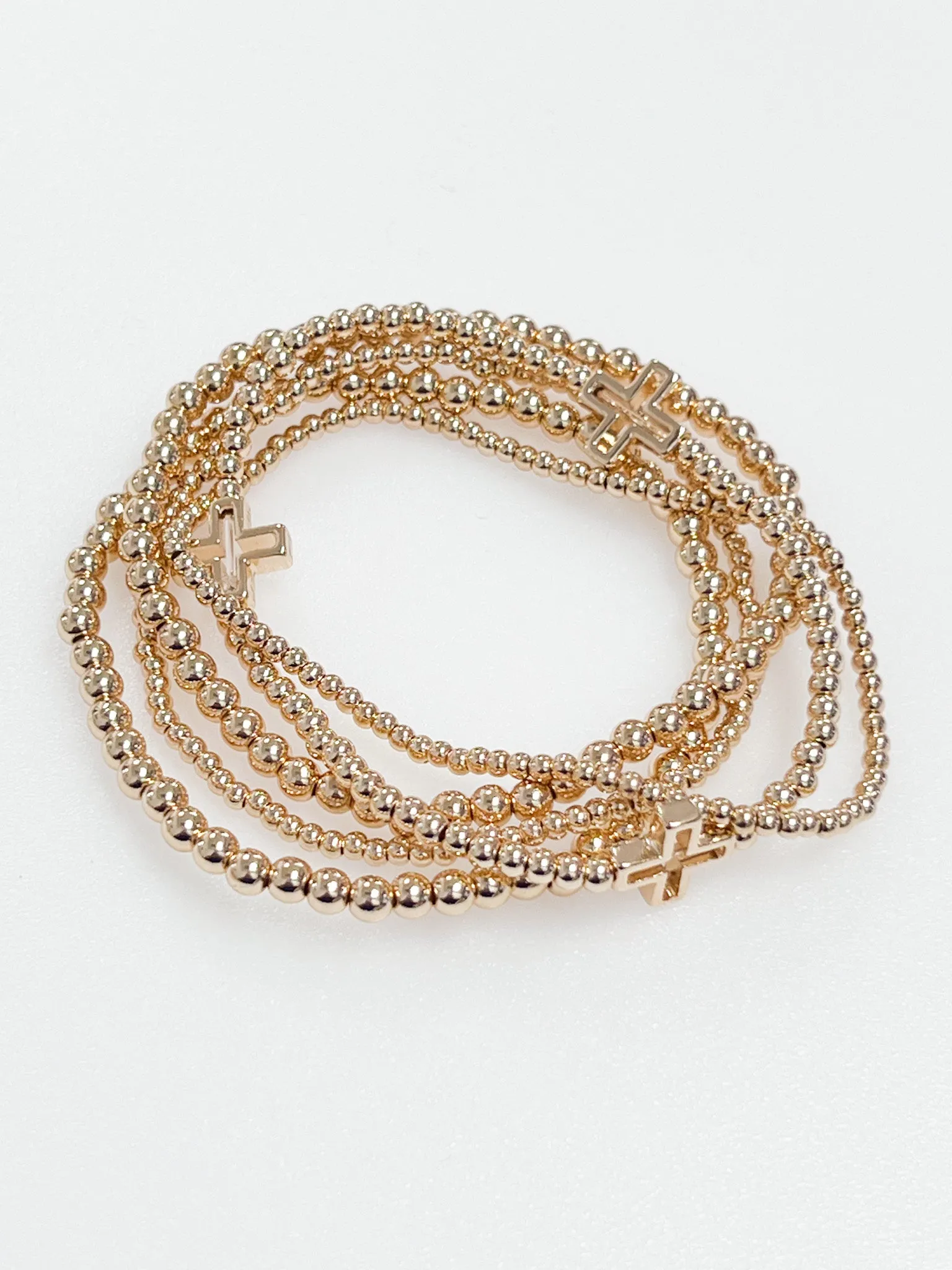 Hailey - Gold Beaded Cross Bracelets (Set of 5)