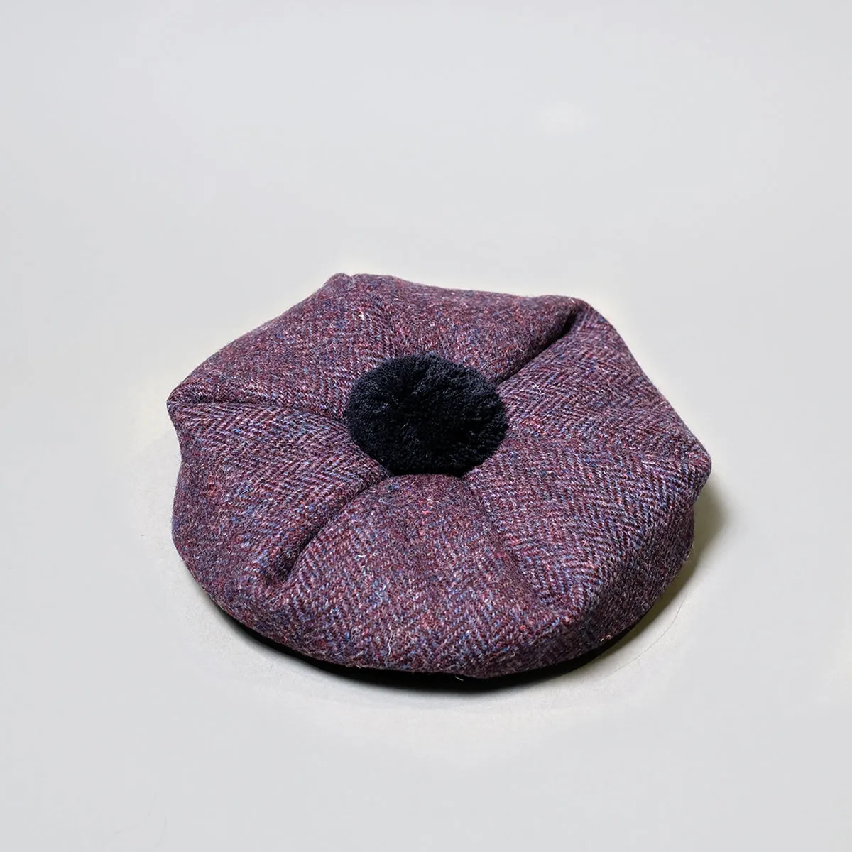 Handmade Harris Tweed Beret Tam in Purple Herringbone