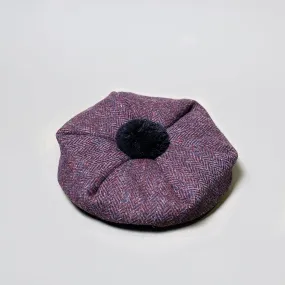 Handmade Harris Tweed Beret Tam in Purple Herringbone