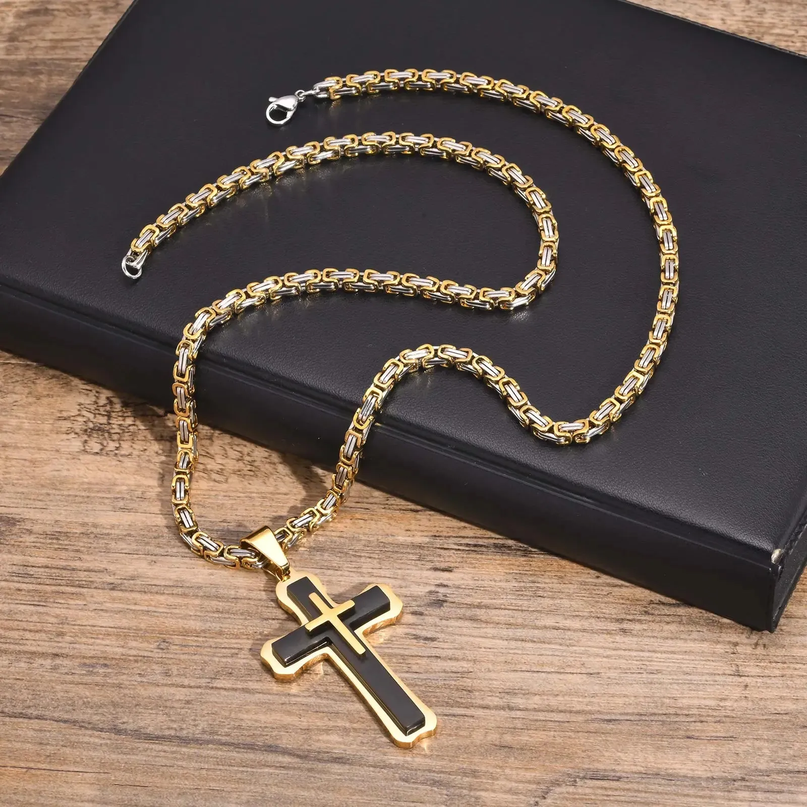 Heavy Cross Necklaces for Men Boys,Retro Byzantine Link Chain Necklace