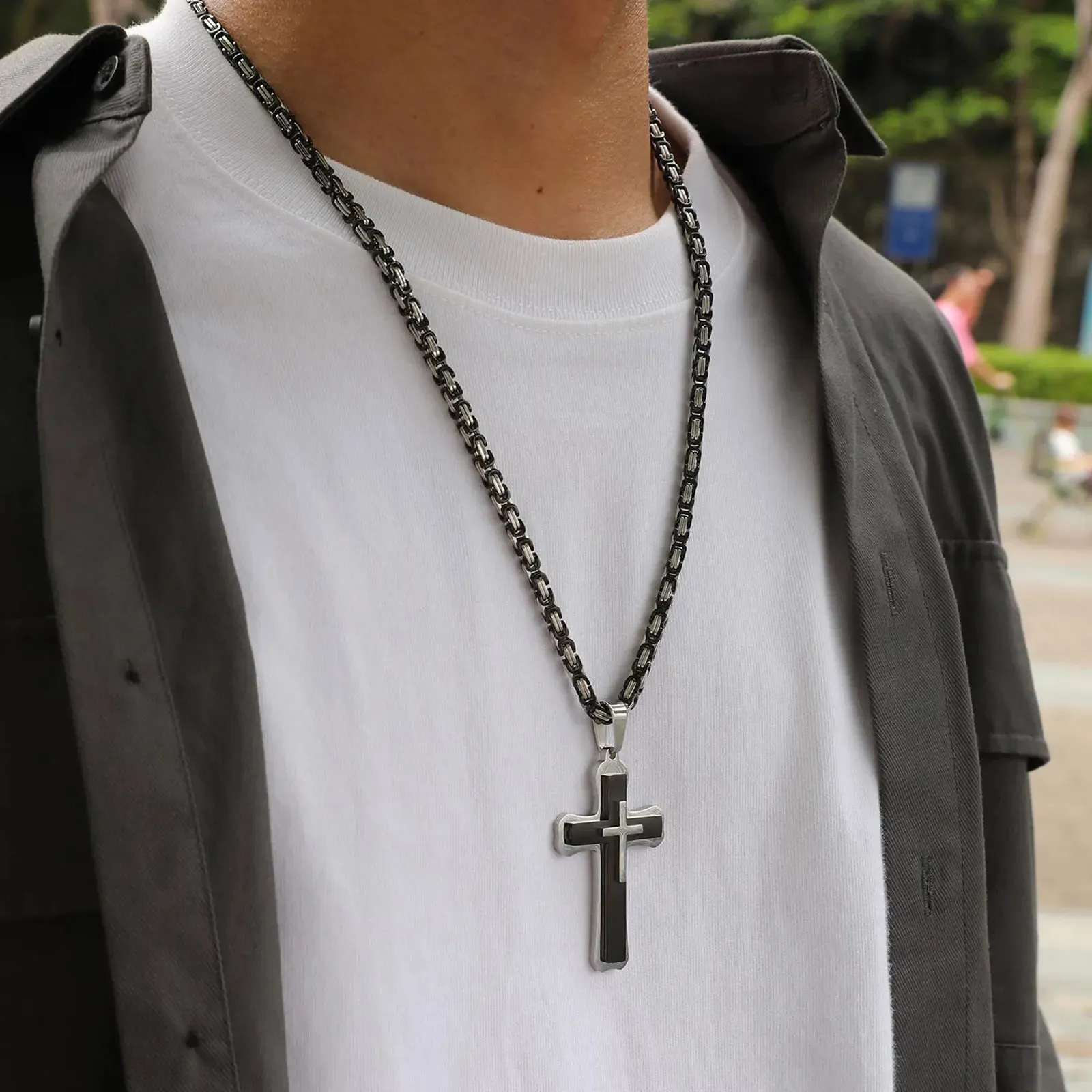 Heavy Cross Necklaces for Men Boys,Retro Byzantine Link Chain Necklace