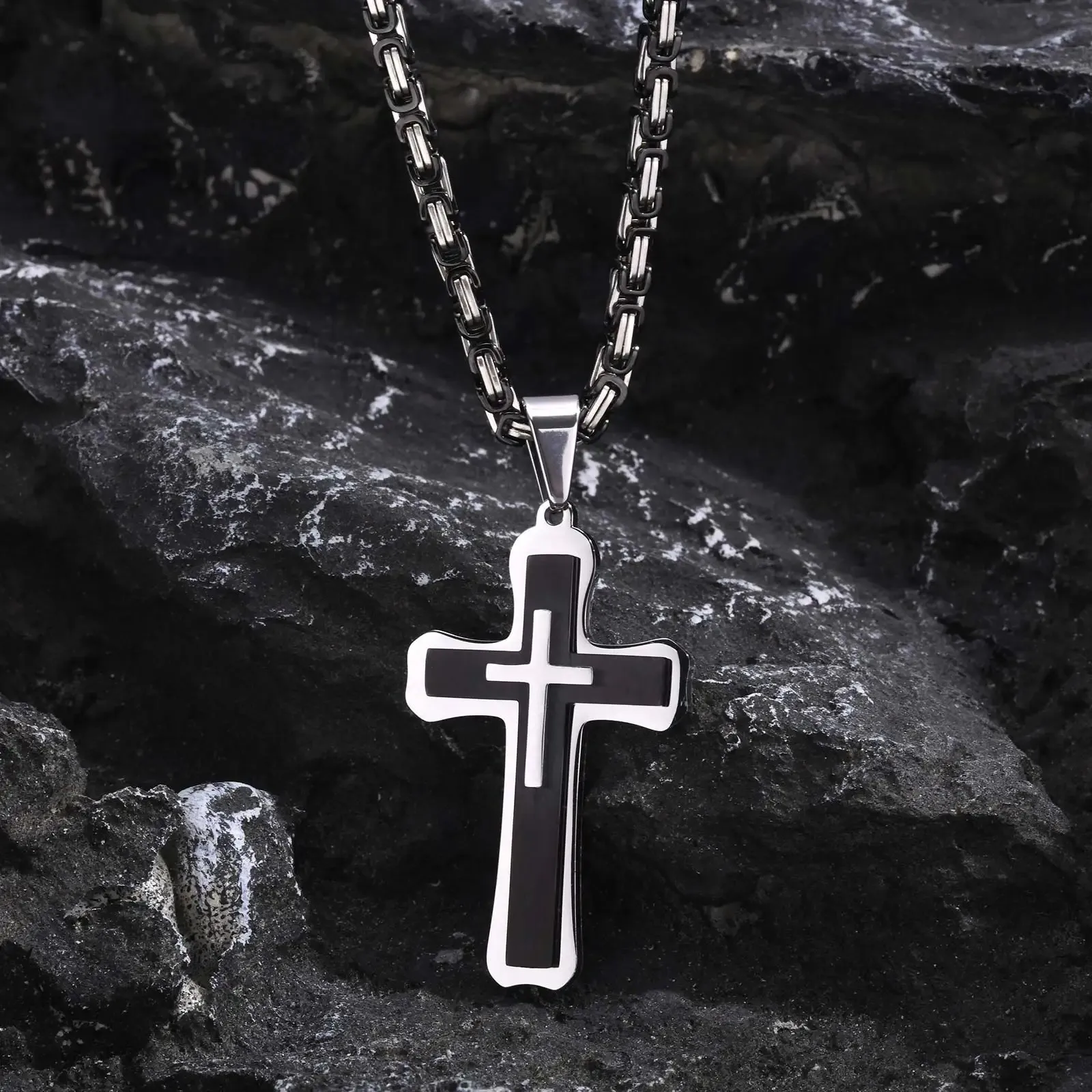 Heavy Cross Necklaces for Men Boys,Retro Byzantine Link Chain Necklace