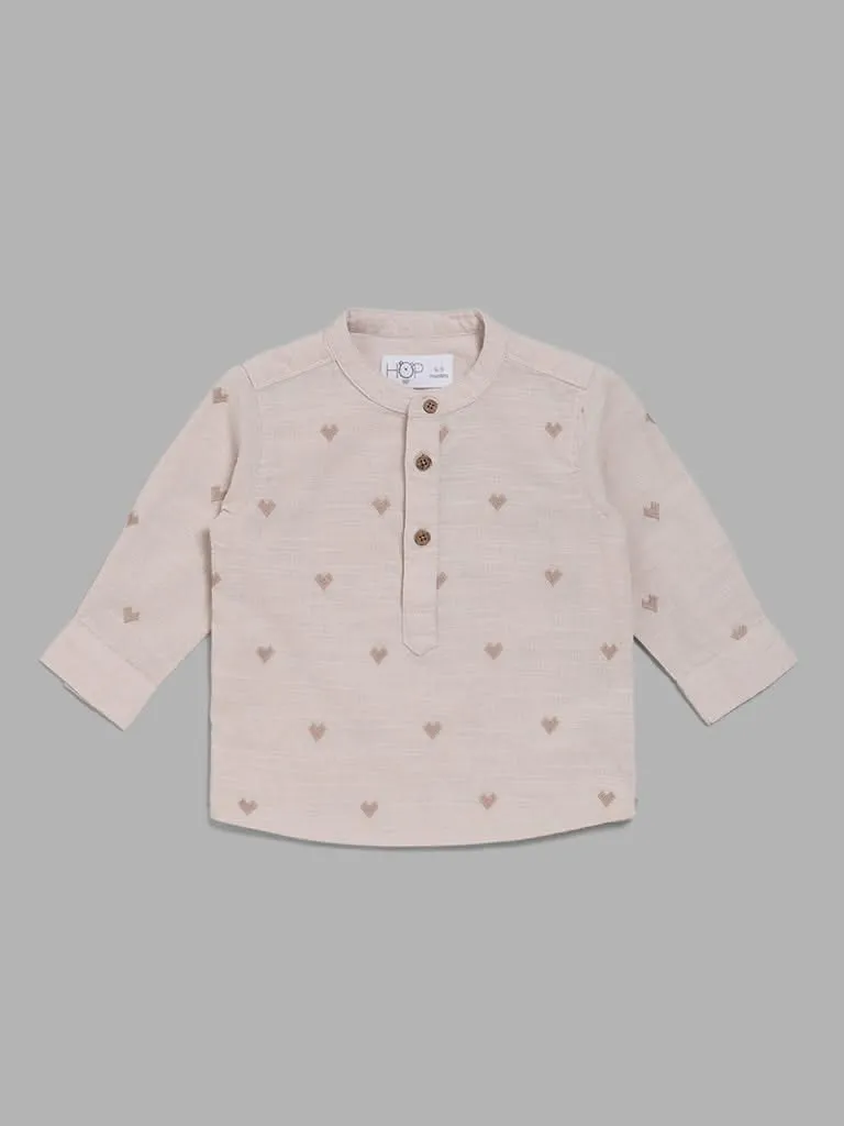 HOP Baby Beige Heart Embroidered Shirt