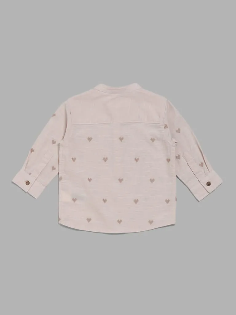 HOP Baby Beige Heart Embroidered Shirt