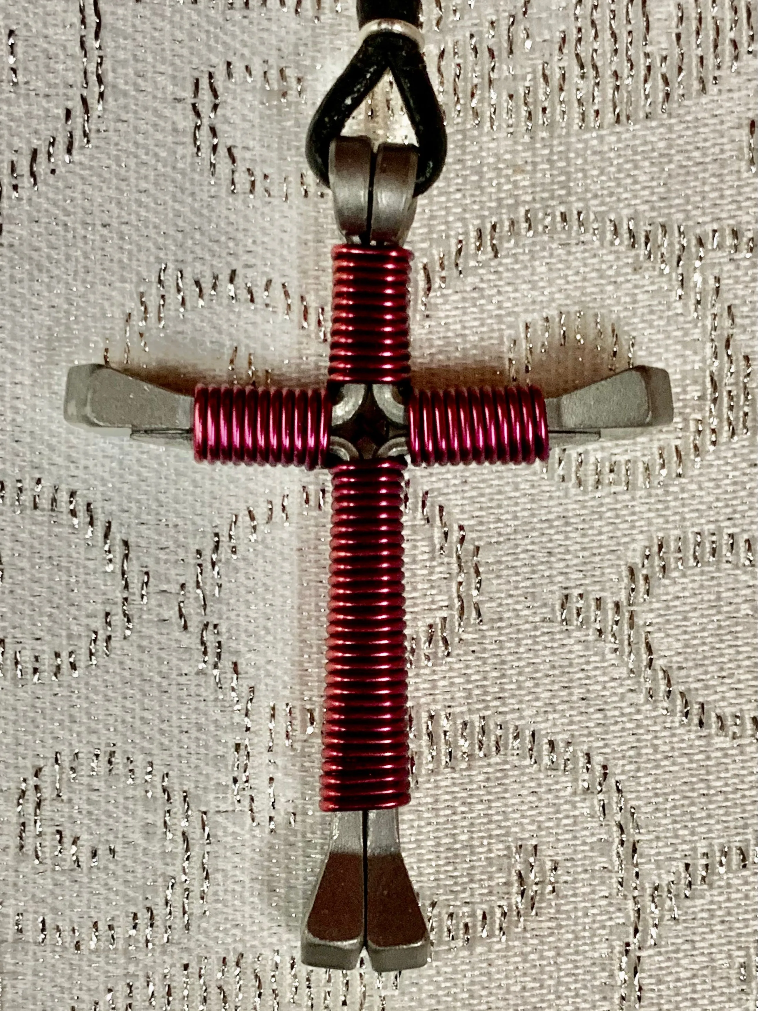 Horseshoe Nail Cross with 24" Black Cord Necklace