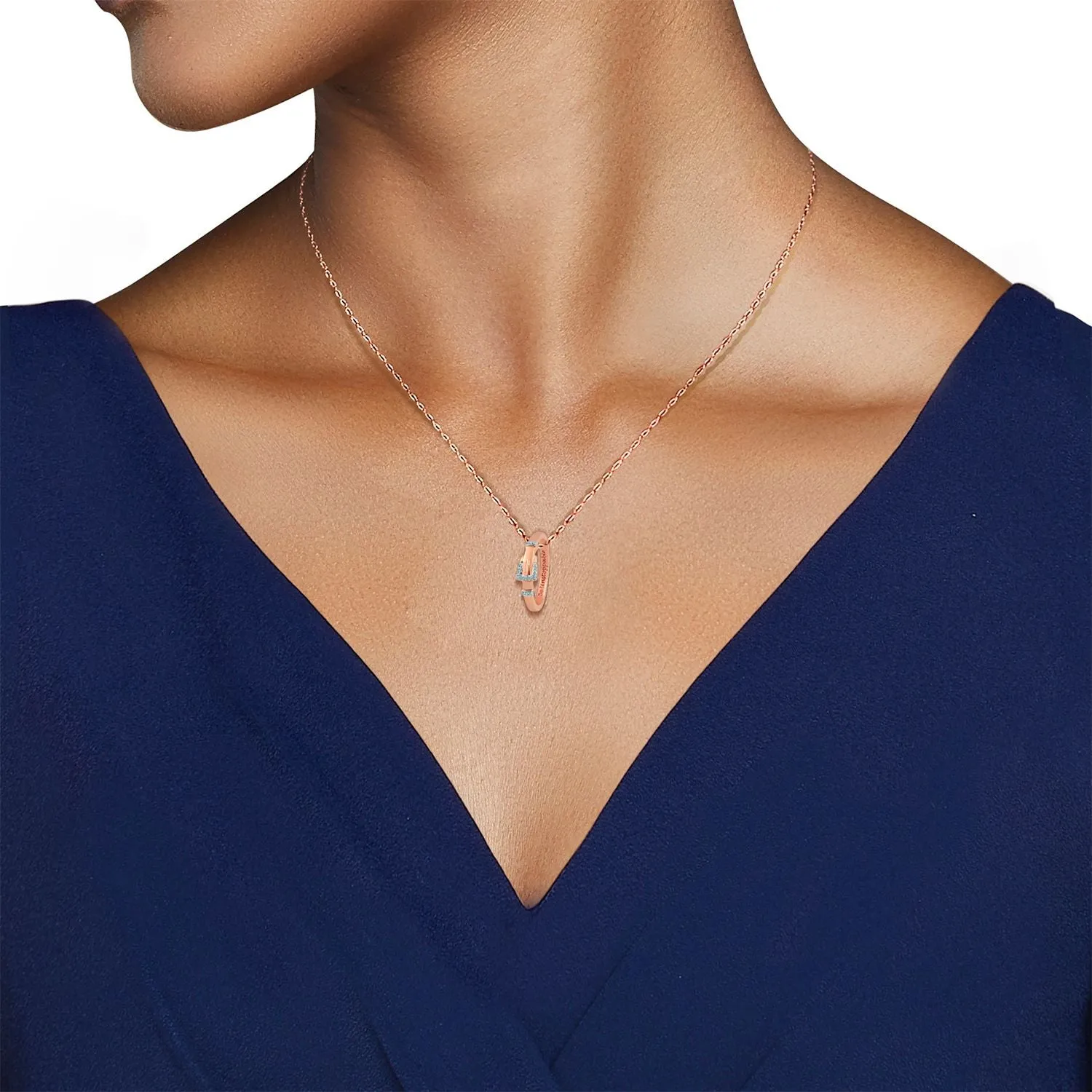 Jewelili 10K Rose Gold Natural Diamonds Belt Pendant Necklace