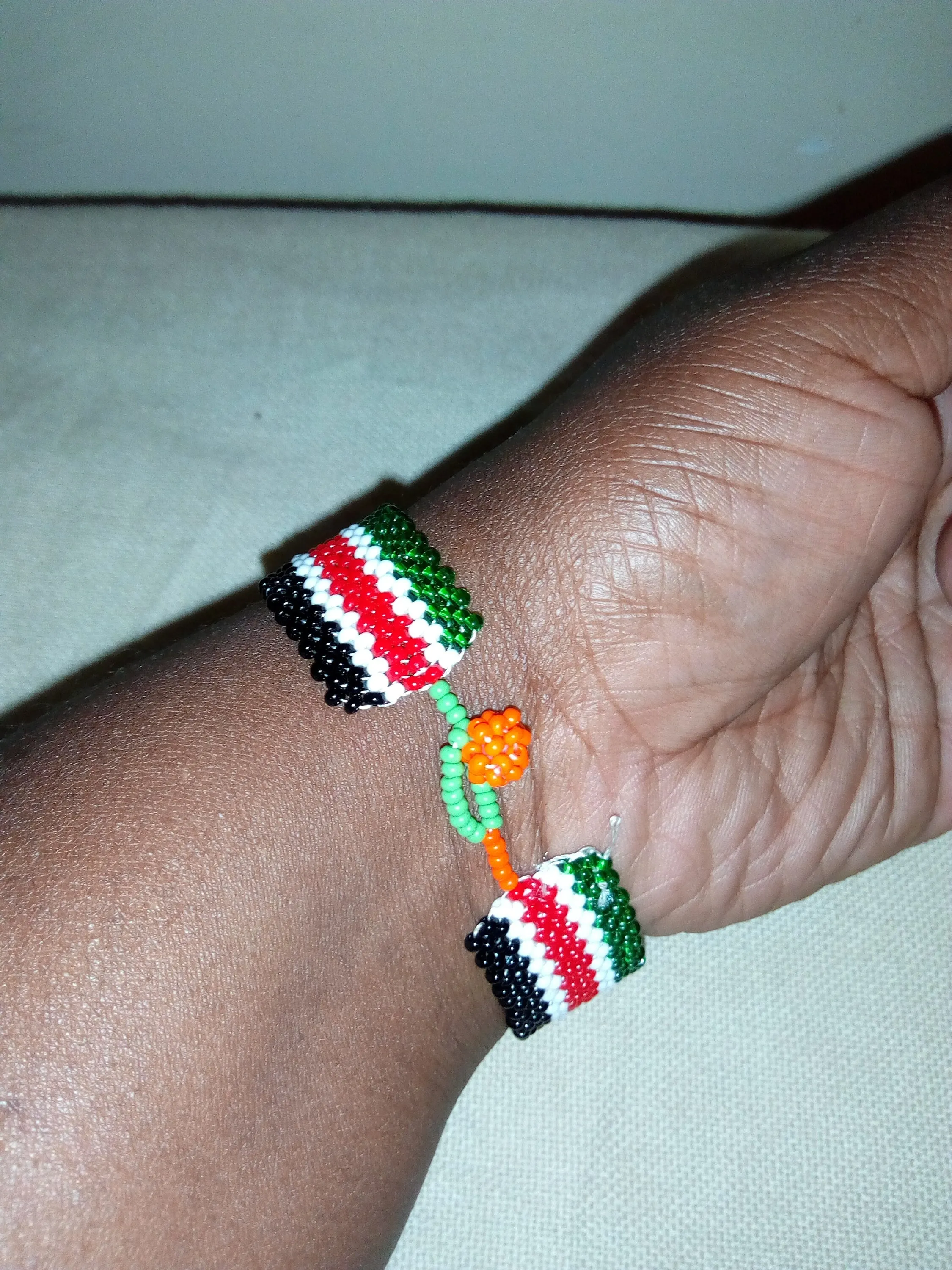 Kenyan flag handmade wrist wrap bracelet made from masai/maasai/masaai beads