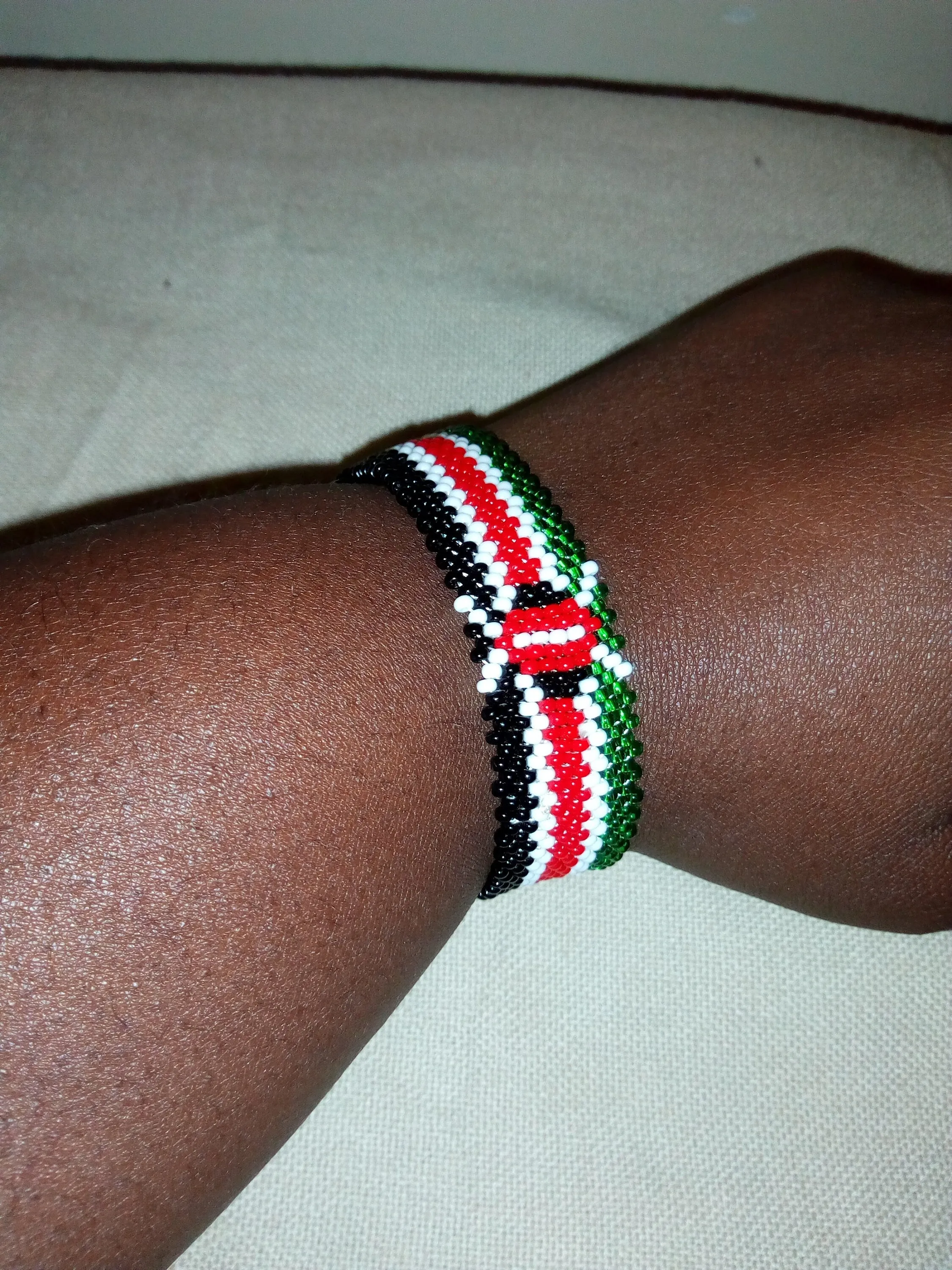 Kenyan flag handmade wrist wrap bracelet made from masai/maasai/masaai beads