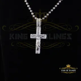 King Of Bling's New Mens 2.25ct VVS D Clr. Moissanite Baguette Jesus Cross Pendant White Silver