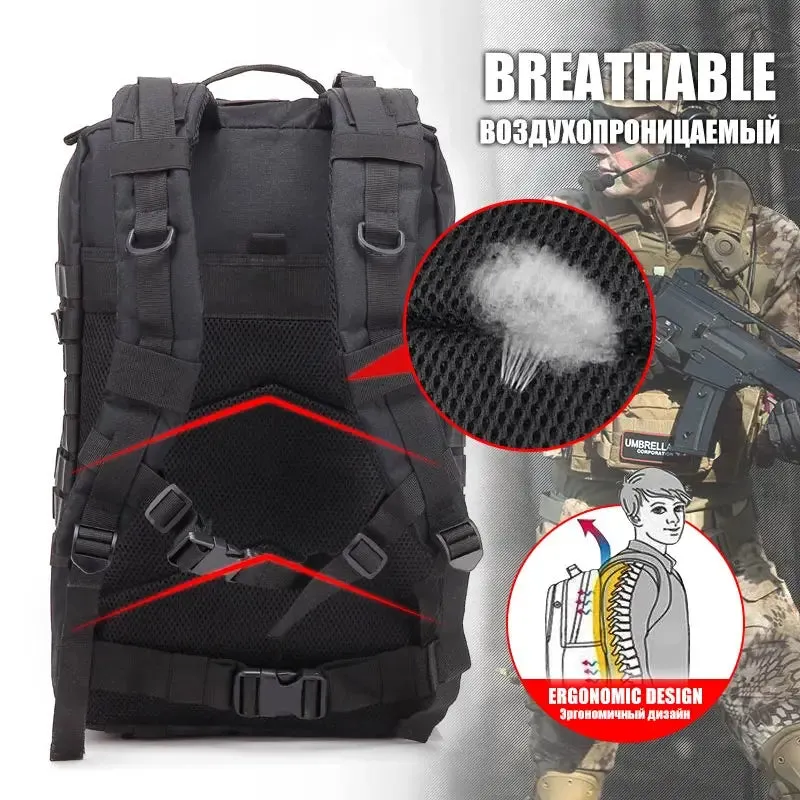 Large Capacity Waterproof Tactical Backpack for Men, 3P Softback, Outdoor Bug Rucksack, Hiking, Camping, Hunting Bags, 50L