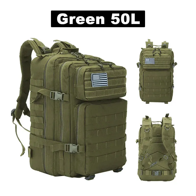 Large Capacity Waterproof Tactical Backpack for Men, 3P Softback, Outdoor Bug Rucksack, Hiking, Camping, Hunting Bags, 50L