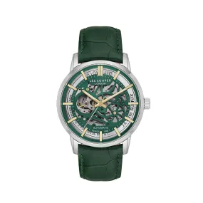 Lee Cooper Men's Automatic Watch Analog Green Dial with Green Leather Strap, LC08035.377