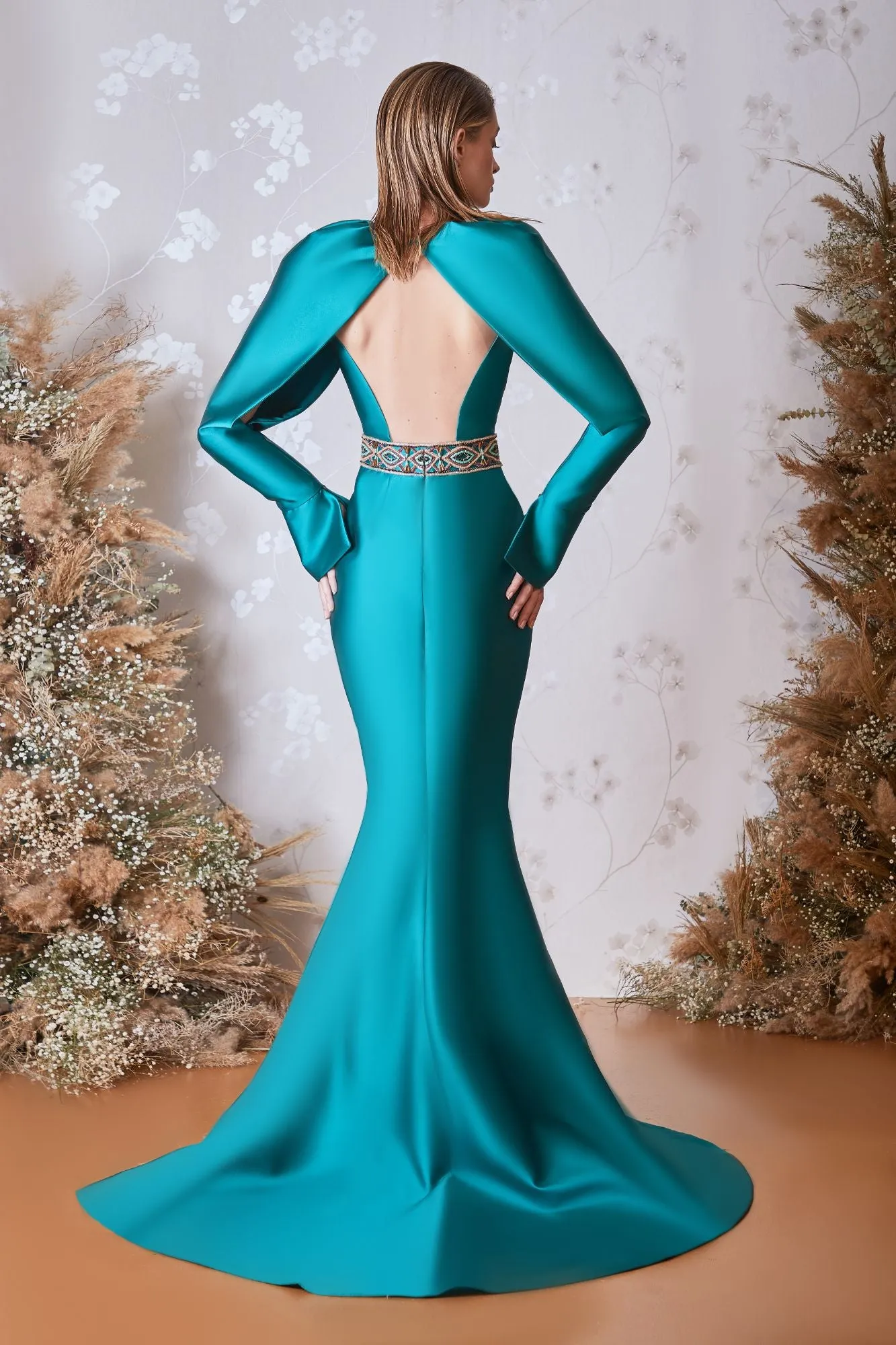 Long-sleeved Mikado Mermaid Dress