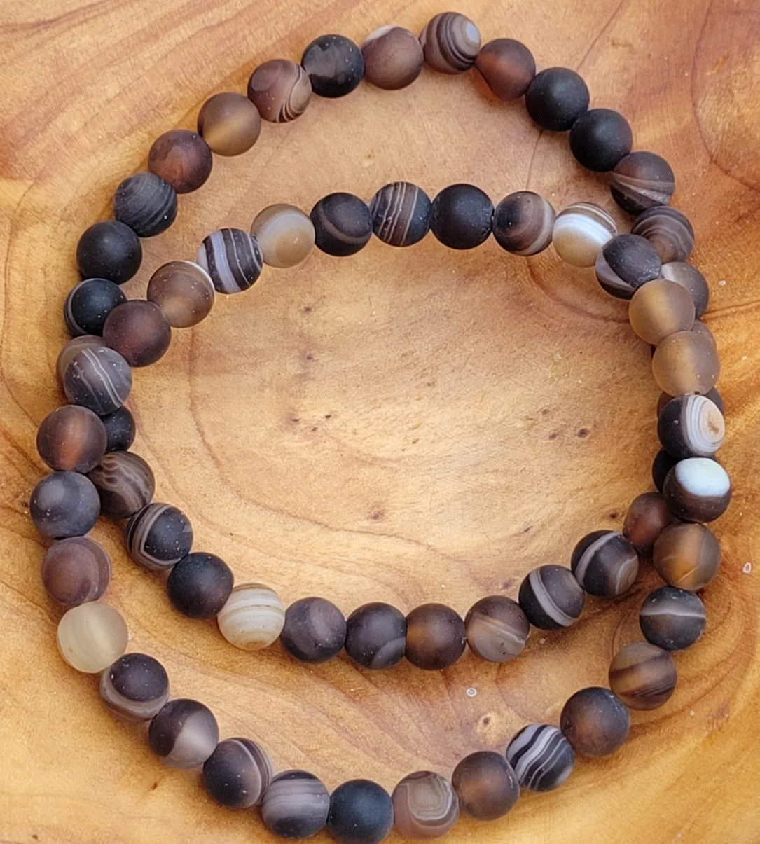 Matt Brown Agate Beaded Stretch Bracelet