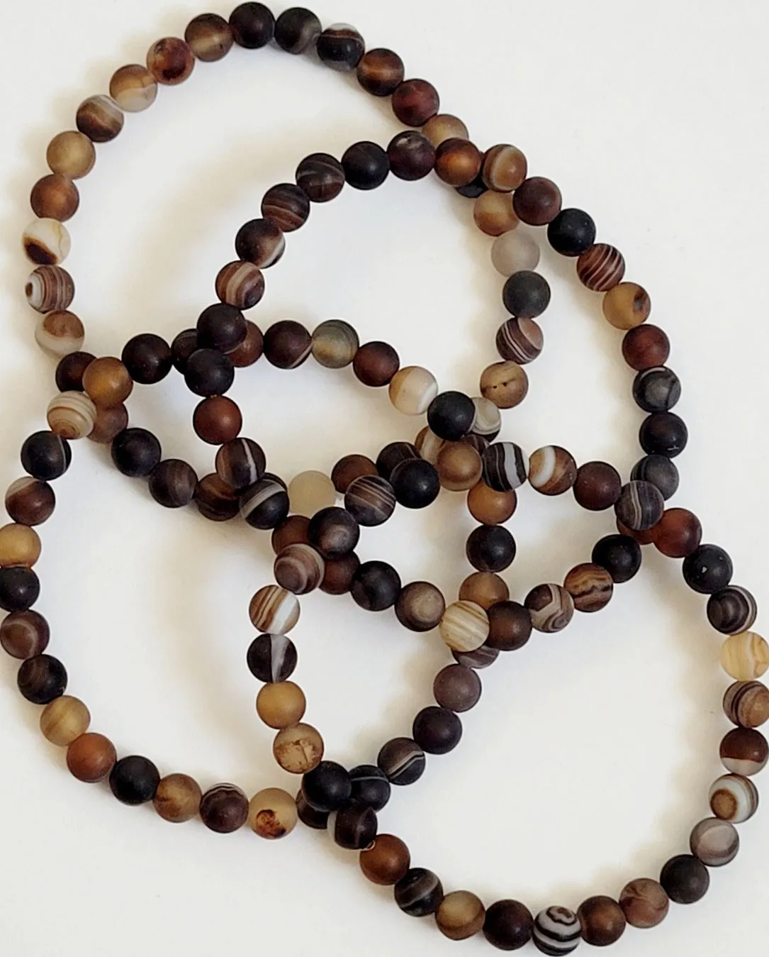 Matt Brown Agate Beaded Stretch Bracelet