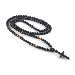 Men's Christian Necklace <br> Black Beads and Hematite