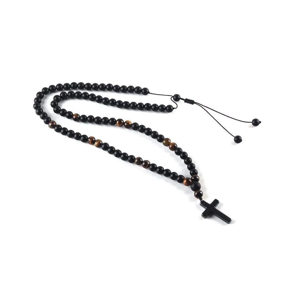 Men's Christian Necklace <br> Black Beads and Hematite