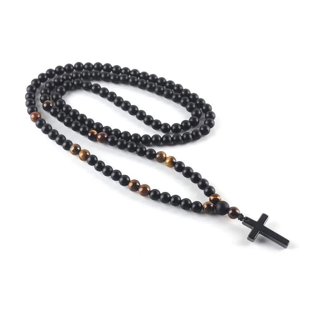 Men's Christian Necklace <br> Black Beads and Hematite