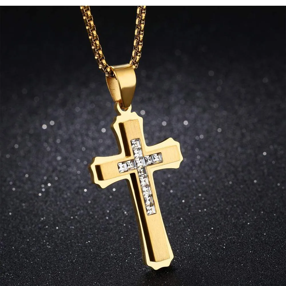 Men's Christian Necklace <br> Gold Diamond