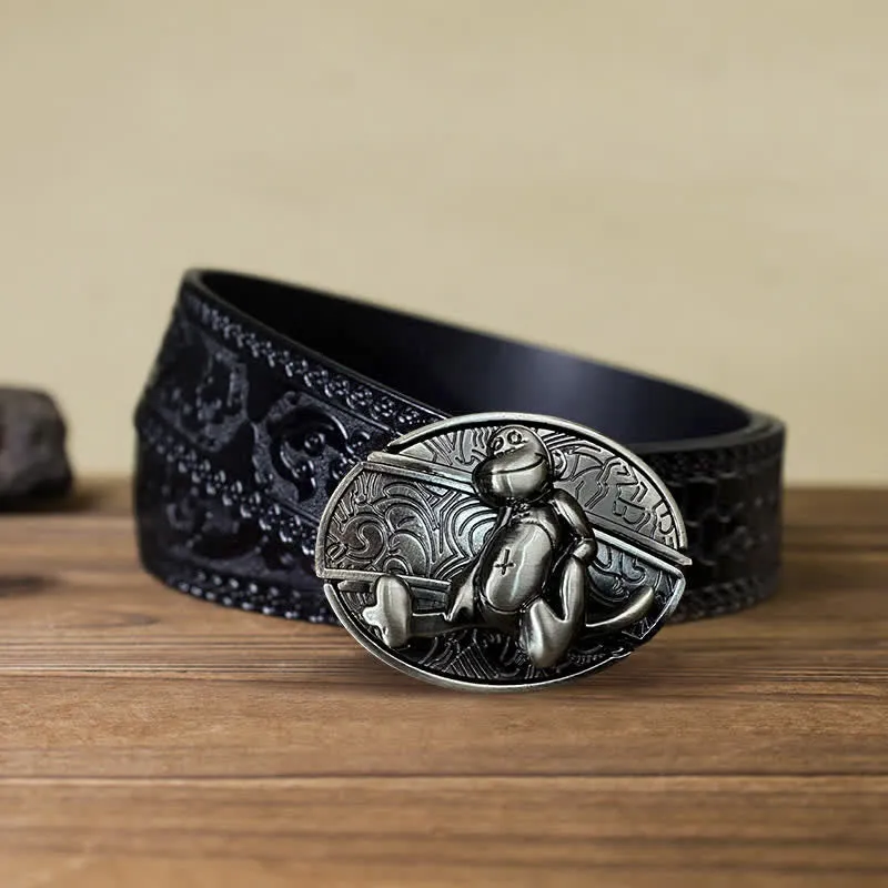 Men's DIY Monkey Hidden Folding Knife Leather Belt