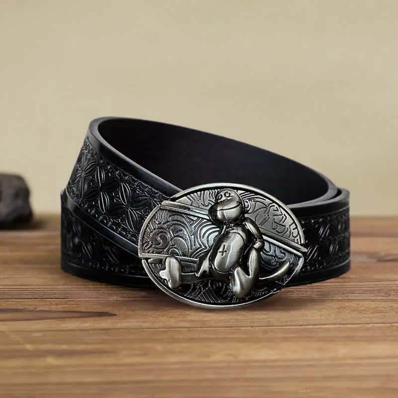 Men's DIY Monkey Hidden Folding Knife Leather Belt