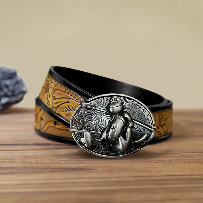 Men's DIY Monkey Hidden Folding Knife Leather Belt