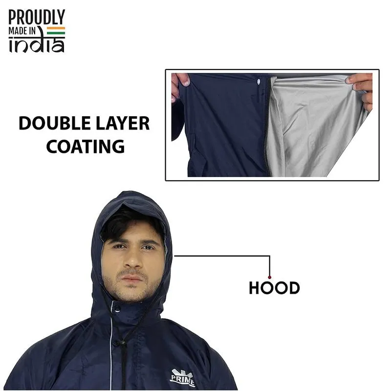 Men's Waterproof Raincoat - Reversible, Reflective, Adjustable Hood | Easy Storage | 3XL | Prime Blue