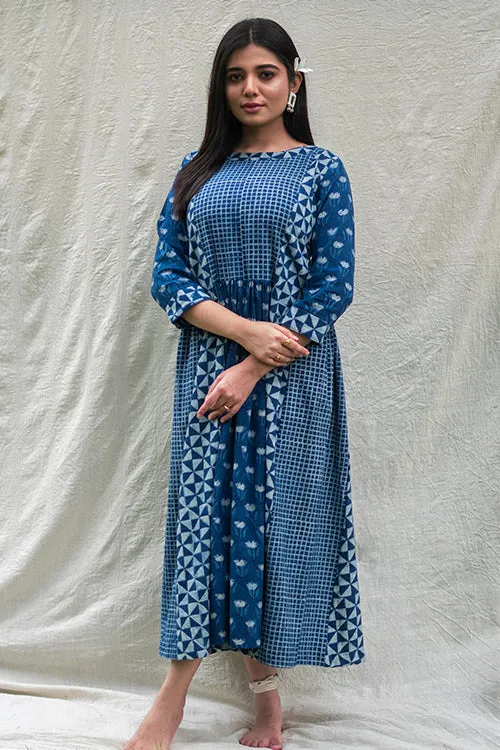Moralfibre Natural Indigo Multi- Print Dress