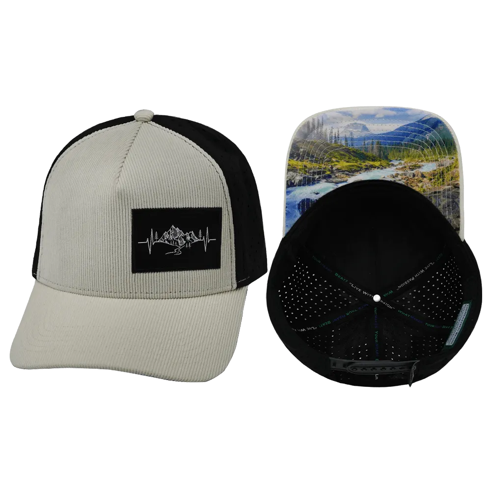 Mountains Hat | Trucker Hat | Corduroy - Cream - Black