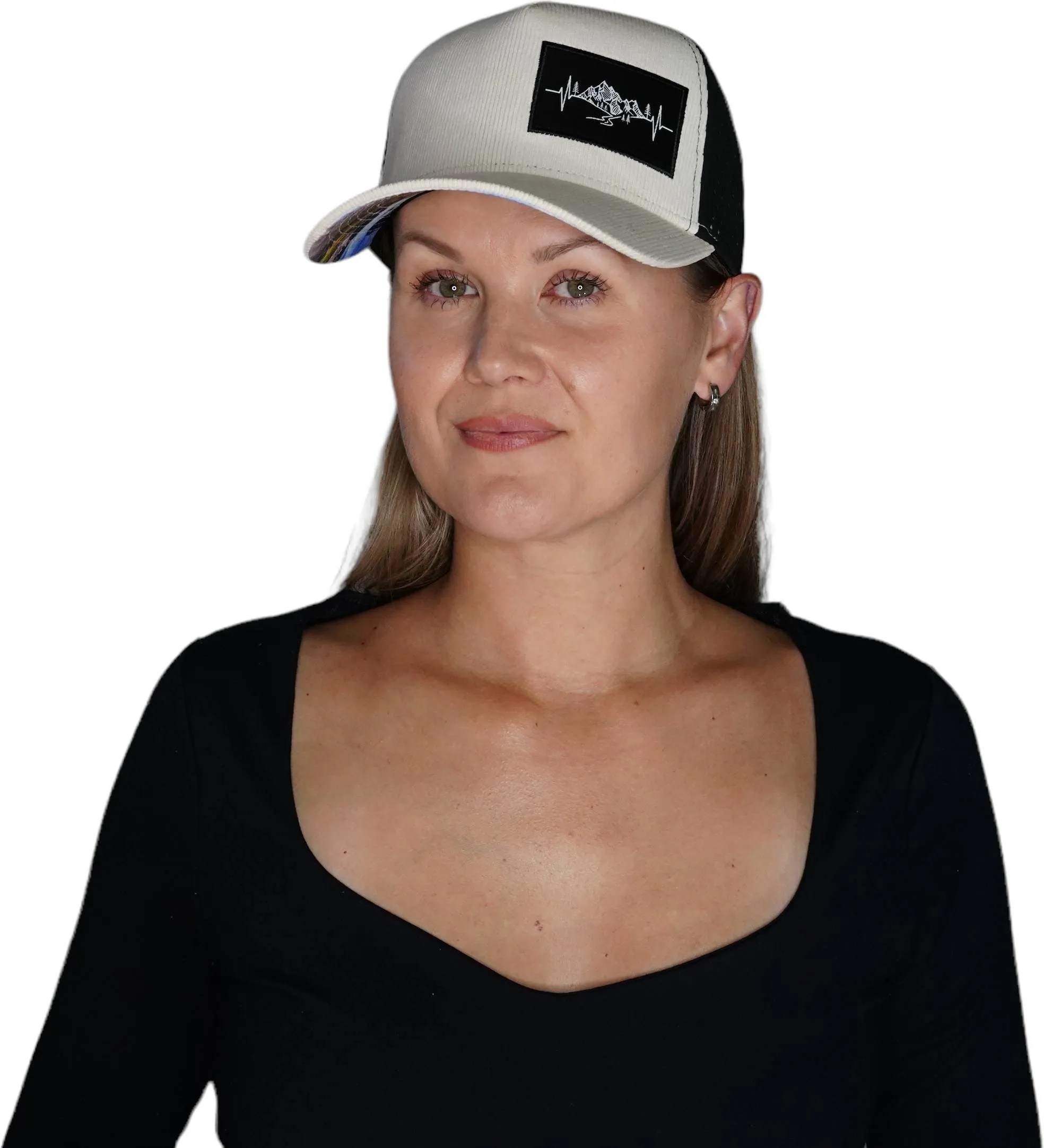 Mountains Hat | Trucker Hat | Corduroy - Cream - Black