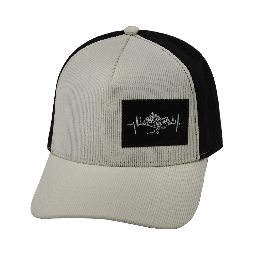 Mountains Hat | Trucker Hat | Corduroy - Cream - Black