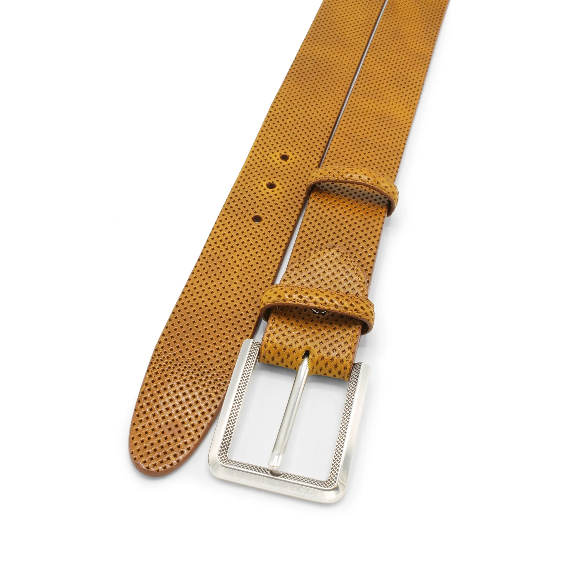 Mustard Perforated Vintage Feel Diamond Prong Belt